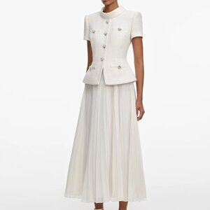 Self-Portrait cream Dress with pleated skirt